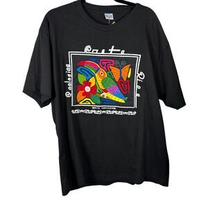 Zaptur Vintage Costa Rica Mola Handmade Folk Art Toucan Black Shirt Men's XL NEW